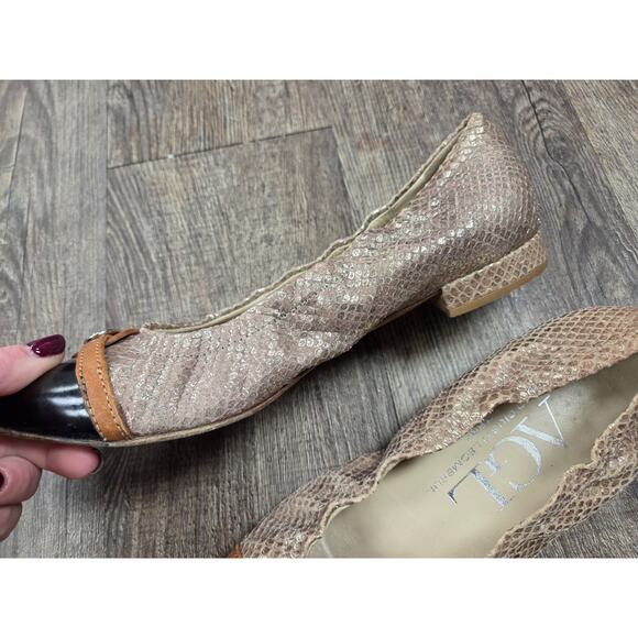 AGL Attilio Giusti Leombrun Black Brown Snake Skin Point Toe Flats Shoes Size 37 - Picture 6 of 11